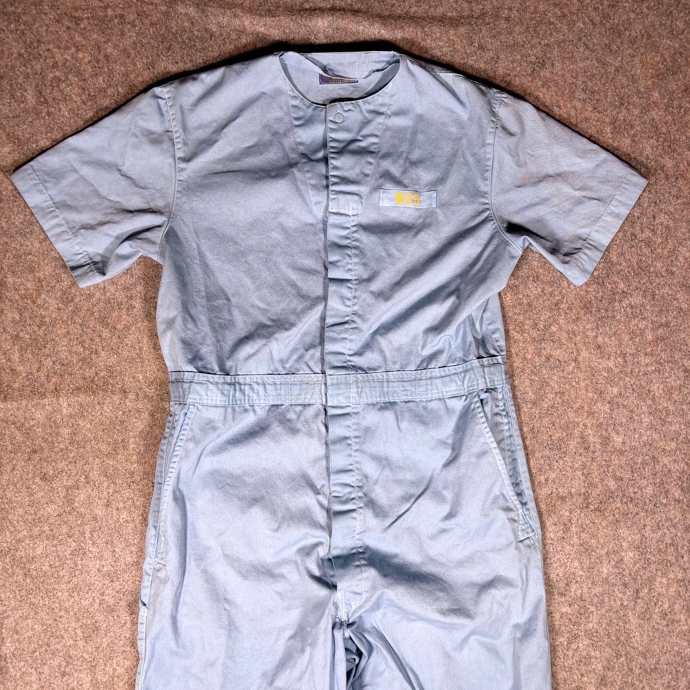 Vintage Coverall Jumpsuit Mens 44 Reg Blue Short Sleeve Cotton Utility Style 800